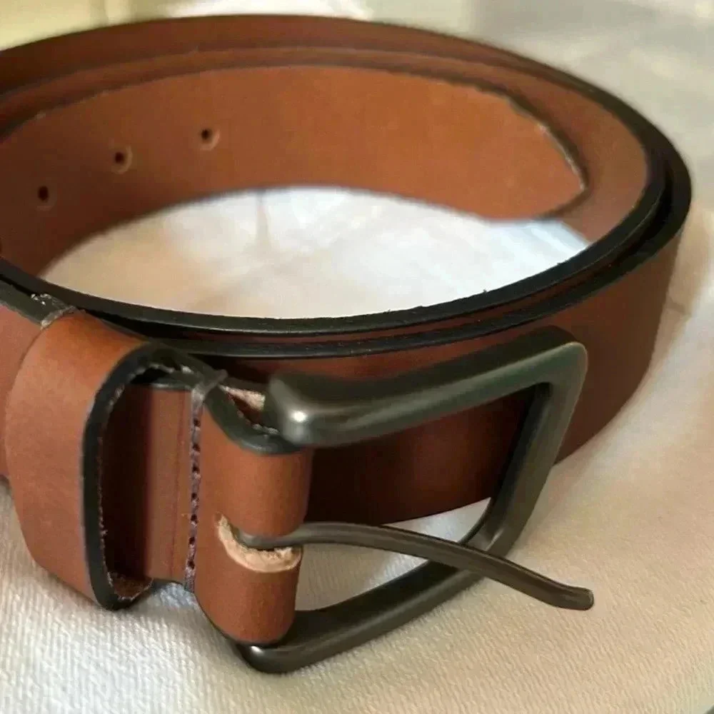 Timberland Men's Classic Brown Leather Belt Gun Metal Buckle Size 34|
